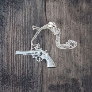 Silver Tone Pistol Pendant With Chain